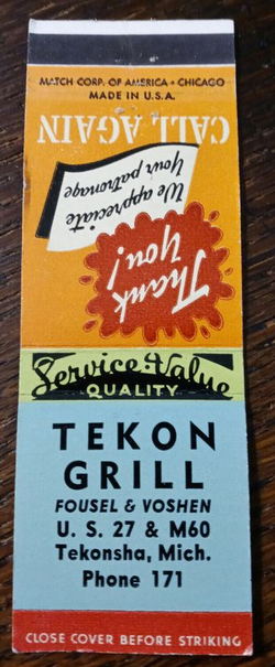 Tekon Grill (Te-Kon Grill & Truck Stop) - Vintage Matchbook (newer photo)